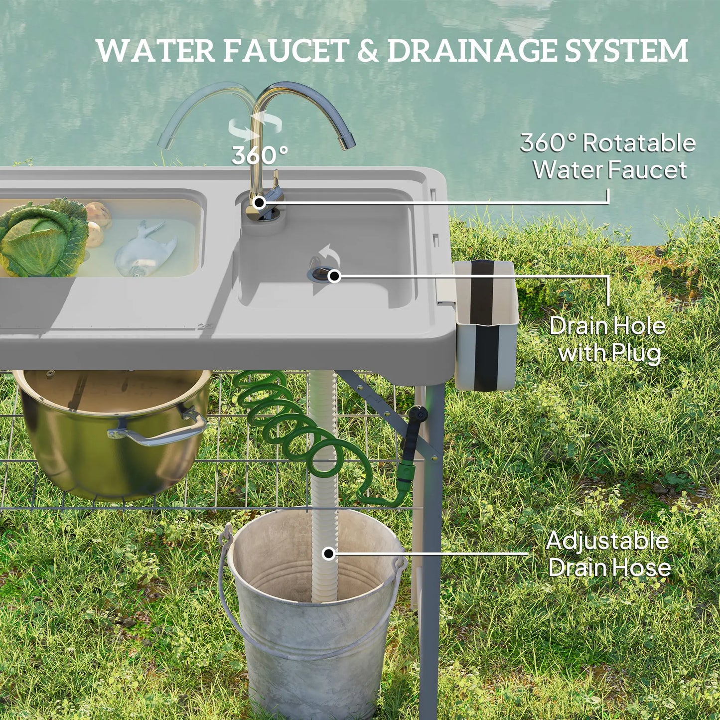 Folding Fish Cleaning Table With Sinks, Camping Sink With Faucet, Grey Picnic Tables & Camping Chairs at Gallery Canada