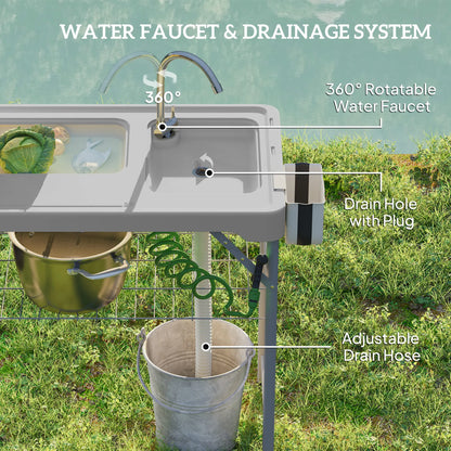 Folding Fish Cleaning Table With Sinks, Camping Sink With Faucet, Grey Picnic Tables & Camping Chairs at Gallery Canada