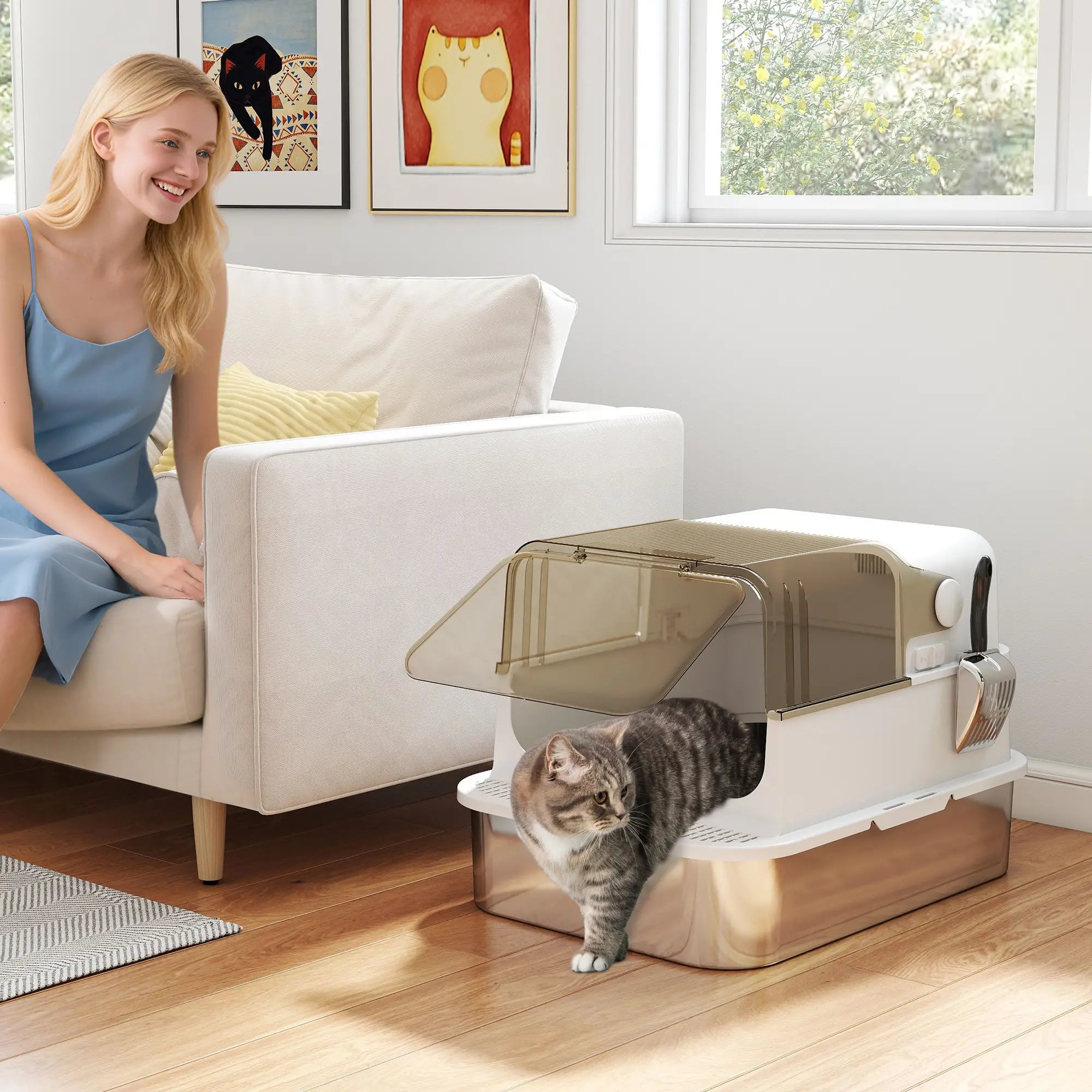 Stainless Steel Cat Litter Box, Easy Clean Enclosure, 27.6