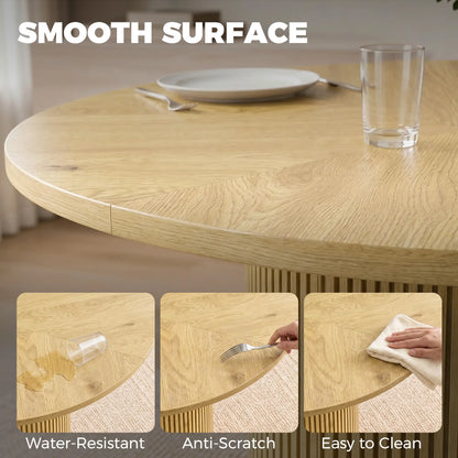 43.3 Inch Round Dining Table For 4-6, Fluted Pedestal, Oak Dining Tables at Gallery Canada