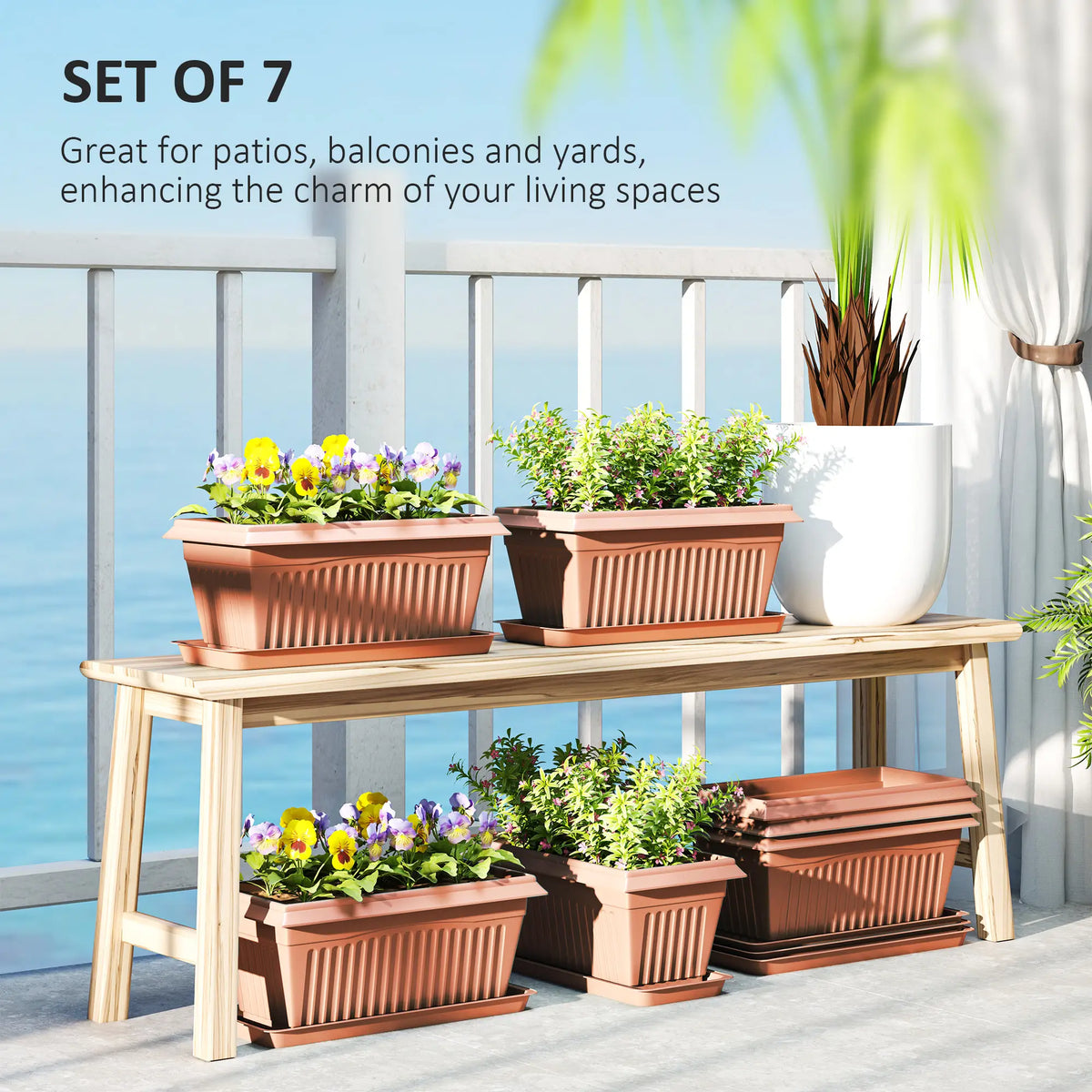 7 Pack 15.7" Plastic Flower Planters, Drainage Holes, Trays, Brown Garden Accessories at Gallery Canada