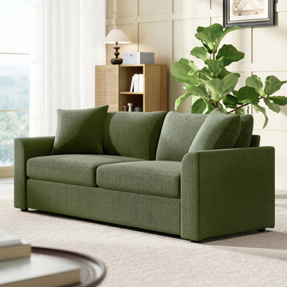 3 Seater Sofa, 83.5" Upholstered Couch, Pocket Spring, 2 Cushions, Green 3-Seater Sofas at Gallery Canada