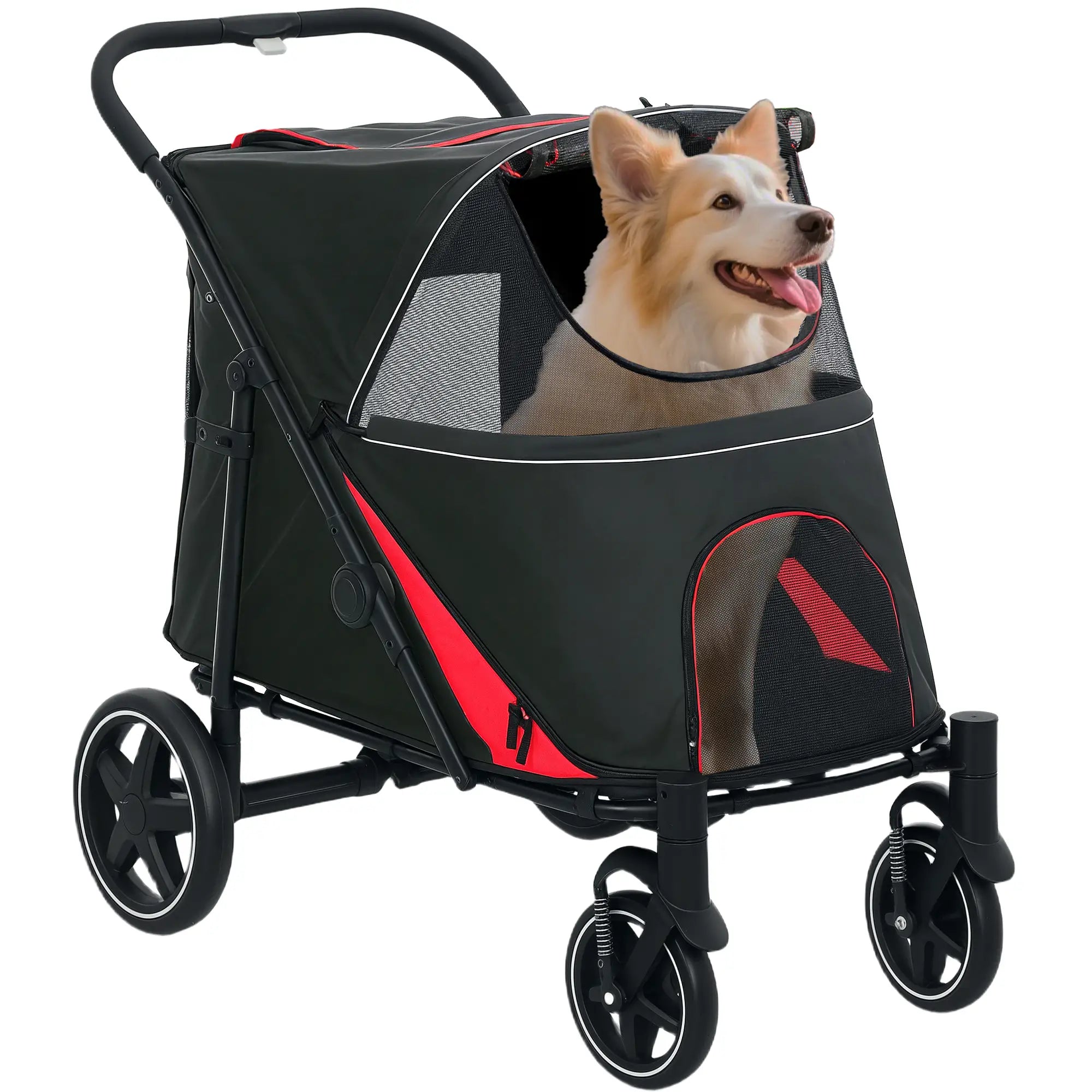 Foldable Pet Stroller, Universal Wheels, Shock Absorber, for Large & Medium Dogs, Black Dog Bike Trailers & Strollers Black, Red at Gallery Canada