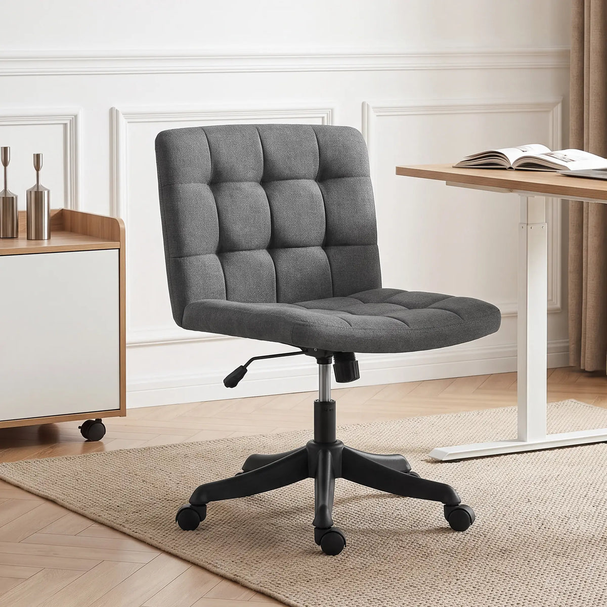 Linen Desk Chair, Rocking Swivel, Dark Grey Task Chairs at Gallery Canada