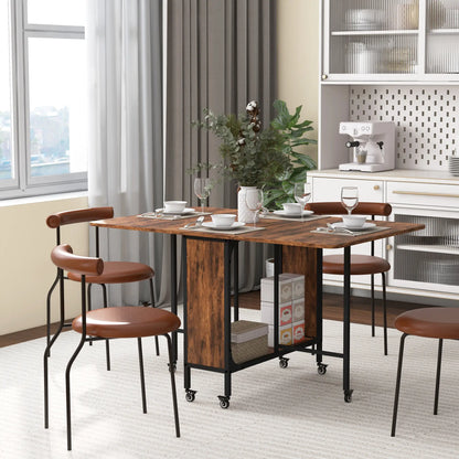 Folding Dining Table, Extendable Kitchen Table, Rustic Brown, 6 Wheels, Brown Dining Tables at Gallery Canada