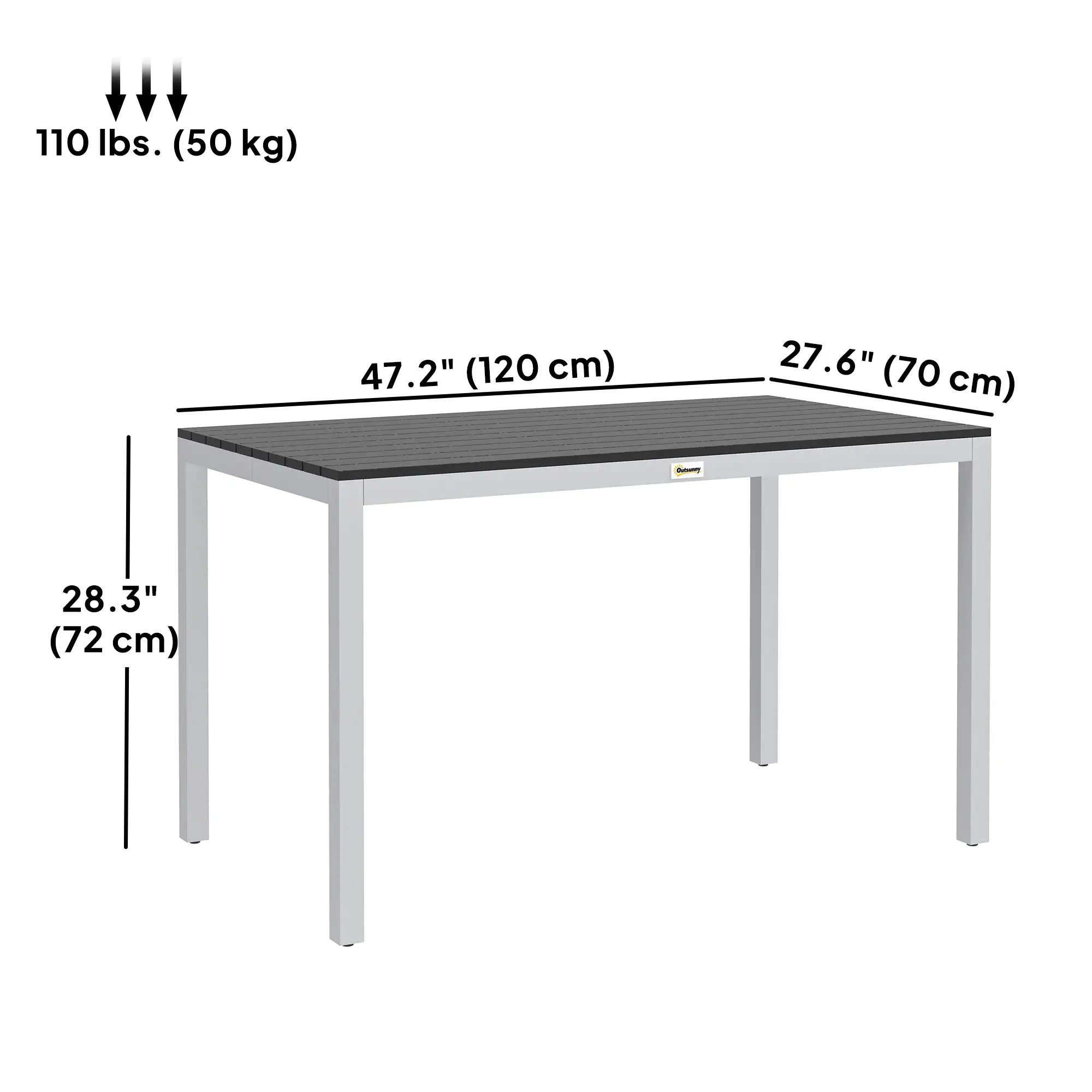 Outdoor Dining Table, 4-6 Seater, Slatted Top, Rust-Resistant Aluminium Frame, Black Patio Dinning Tables at Gallery Canada