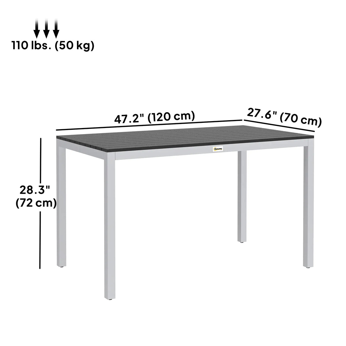 Outdoor Dining Table, 4-6 Seater, Slatted Top, Rust-Resistant Aluminium Frame, Black Patio Dinning Tables at Gallery Canada