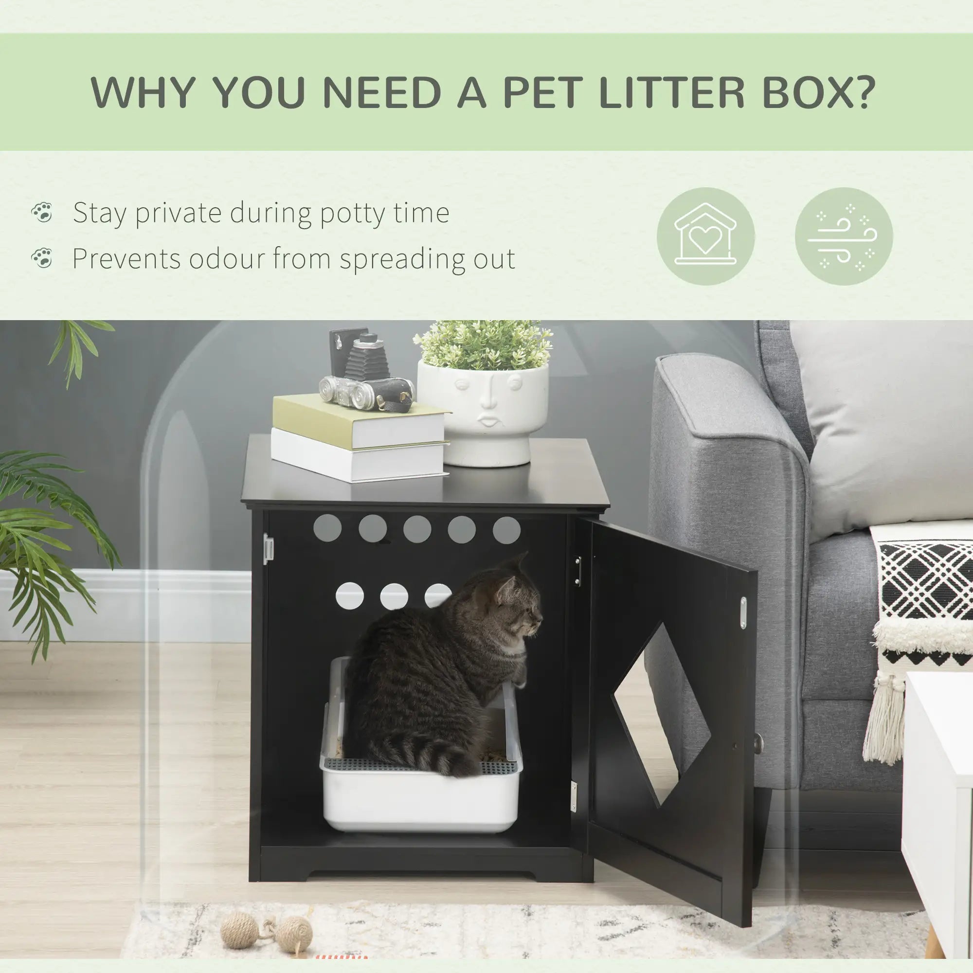 Cat Litter Box Enclosure End Table, Indoor with Magnetic Door, Black Cat Litter Box Enclosures at Gallery Canada