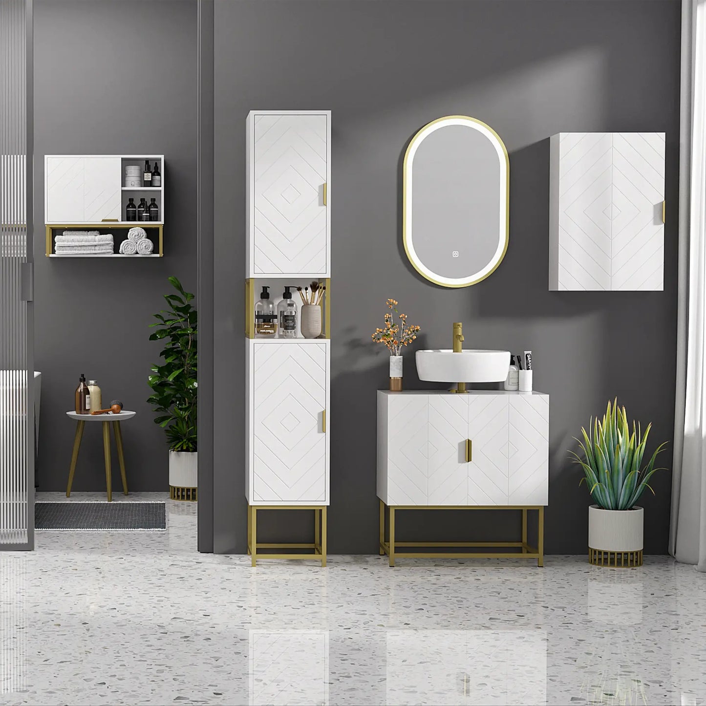 Tall Bathroom Storage Cabinet, Narrow with Adjustable Shelf, White Bathroom Cabinets at Gallery Canada