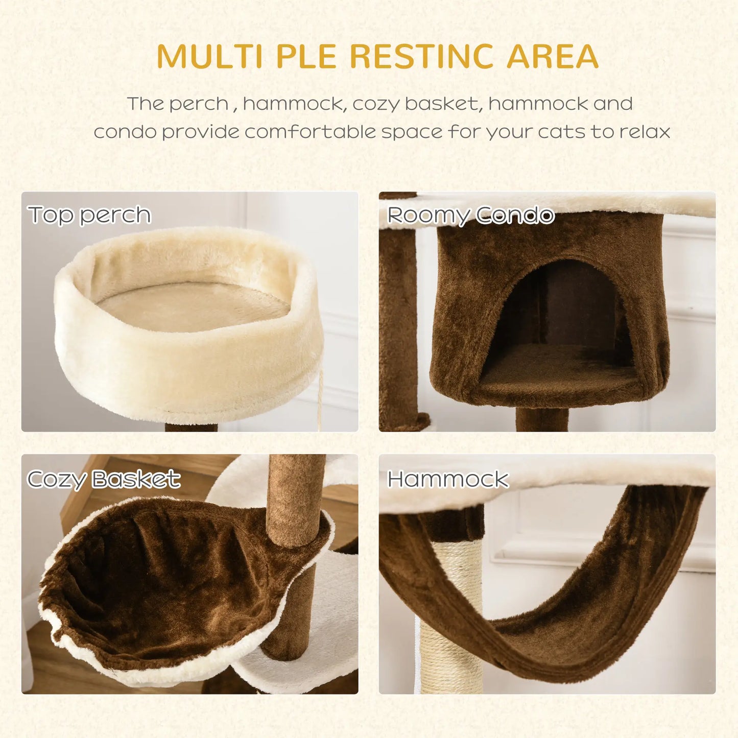 60" Cat Scratching Tree, Cat Bed Condo, Beige & Brown Cat Towers at Gallery Canada