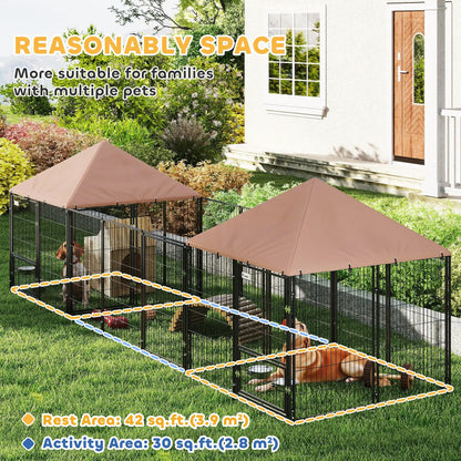 Outdoor Dog Kennel, 2 Rooms, Adjustable Bowls, Waterproof Cover, 16.2' x 4.7' x 5.1' Houses, Kennels & Pens at Gallery Canada
