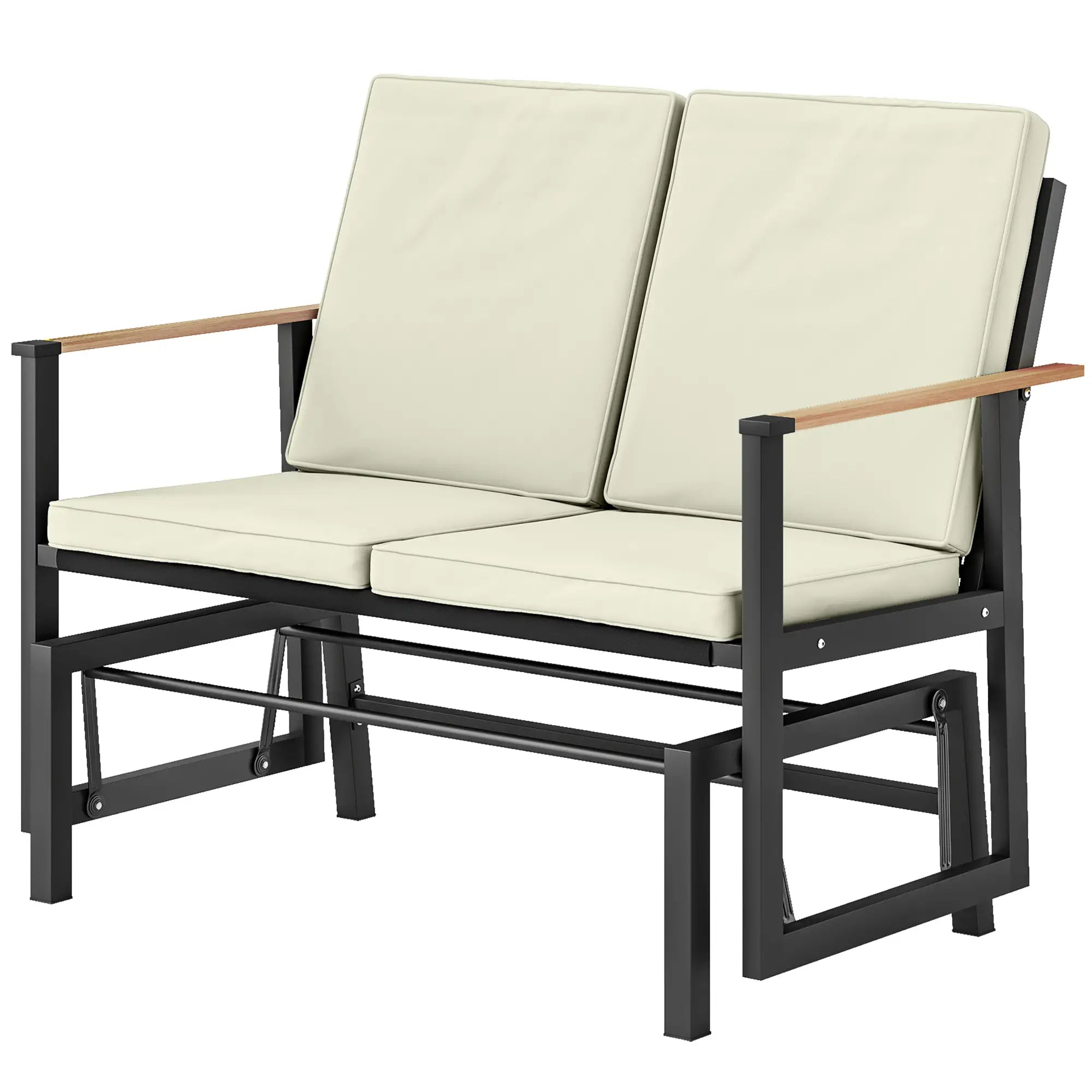 Outdoor Glider Bench For 2 Person, Thick Cushions, Cream White Outdoor Gliders Black, Cream White at Gallery Canada