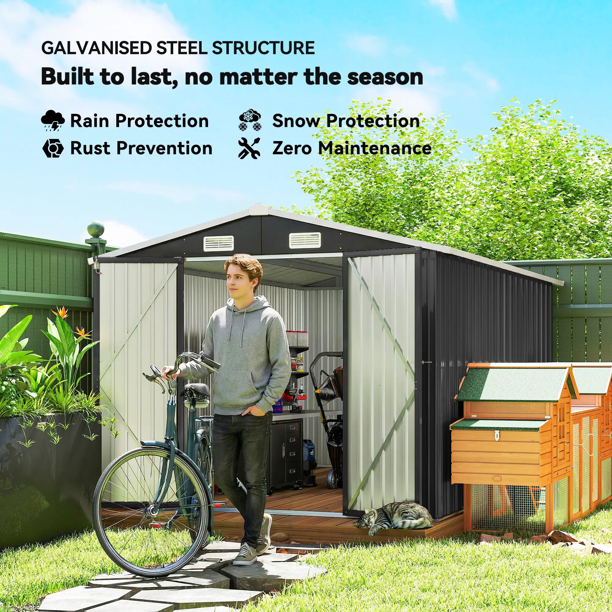 10' x 8' Metal Shed, Heavy Duty Outdoor Storage, Dark Grey Sheds at Gallery Canada