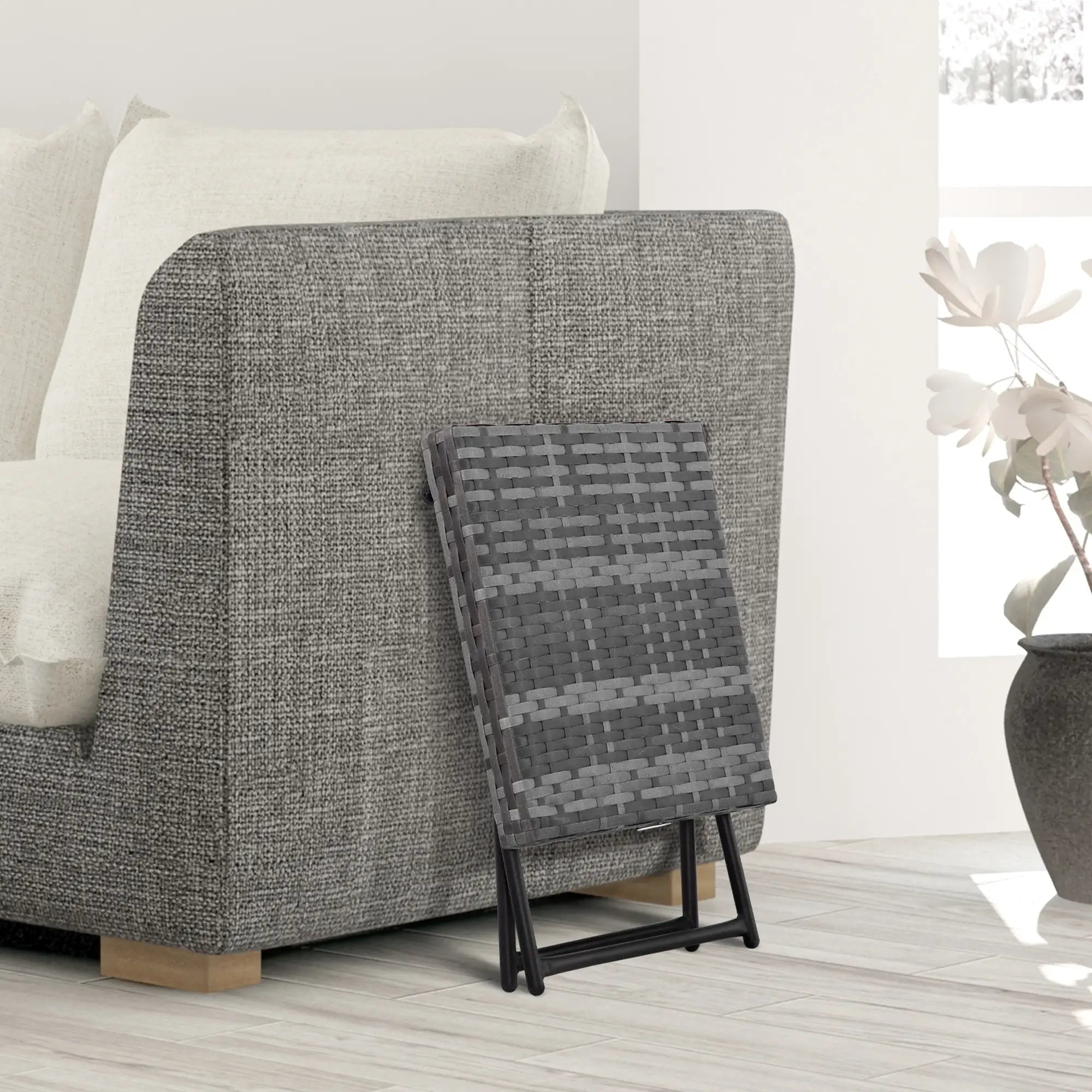 Rattan Coffee Table, Folding Outdoor Side Table, 15.75