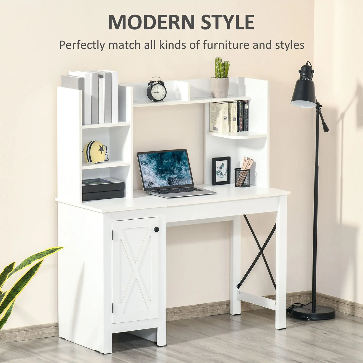 Farmhouse Computer Desk with Storage, 47 Inch, White Computer Desks at Gallery Canada