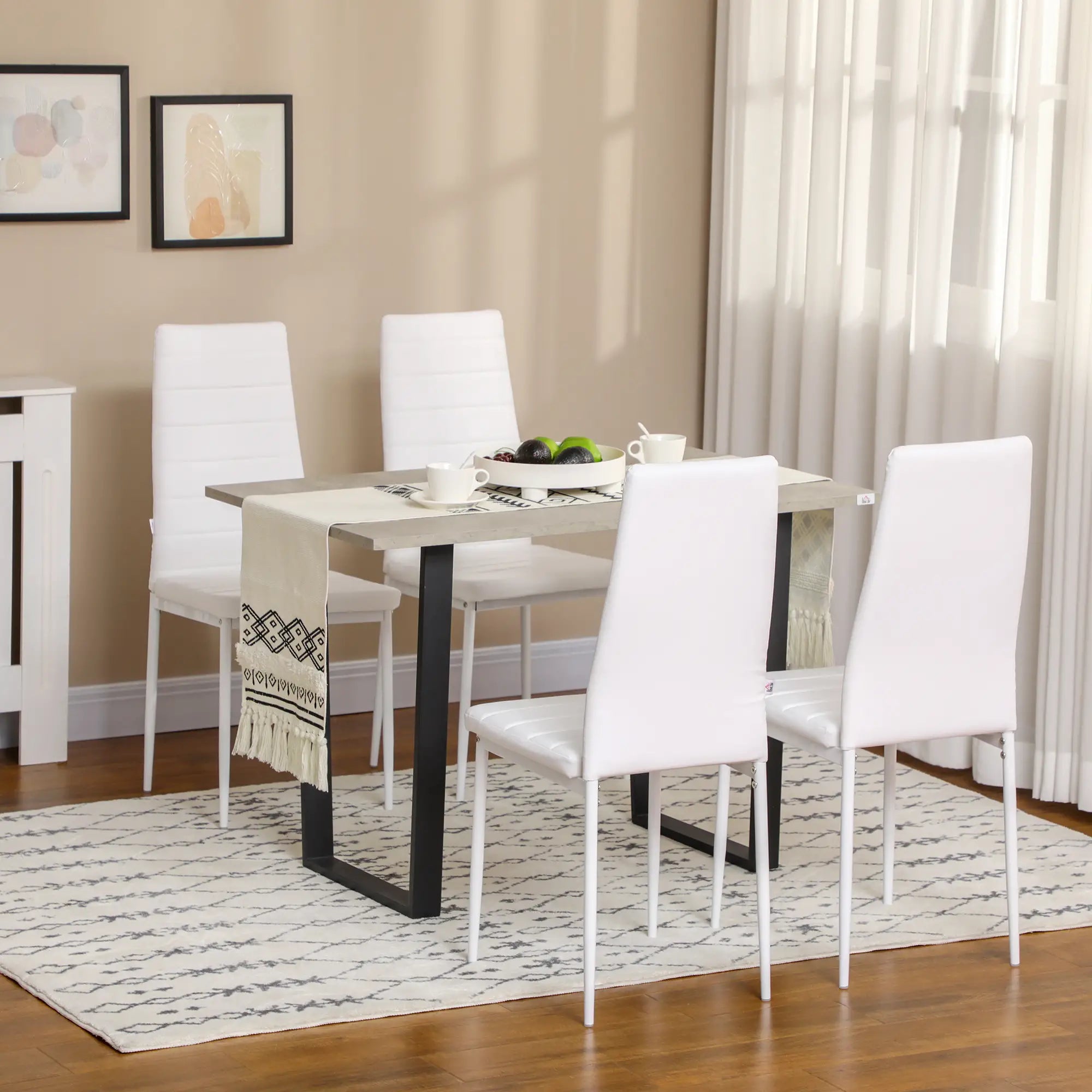Modern Dining Chairs, Set of 4, High Back PU Leather, White Bar Stools at Gallery Canada
