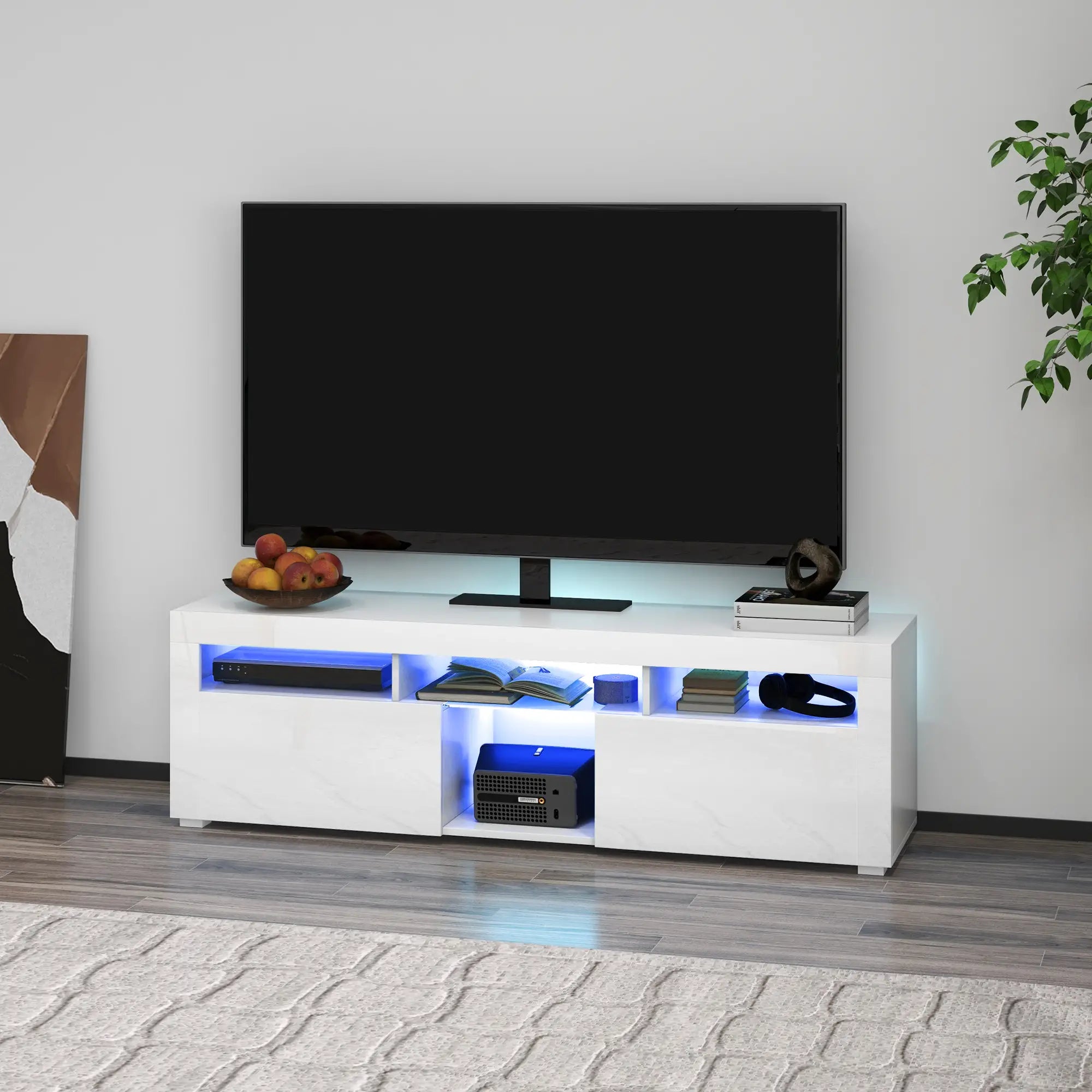 Modern TV Stand with Storage, LED Lights, 55