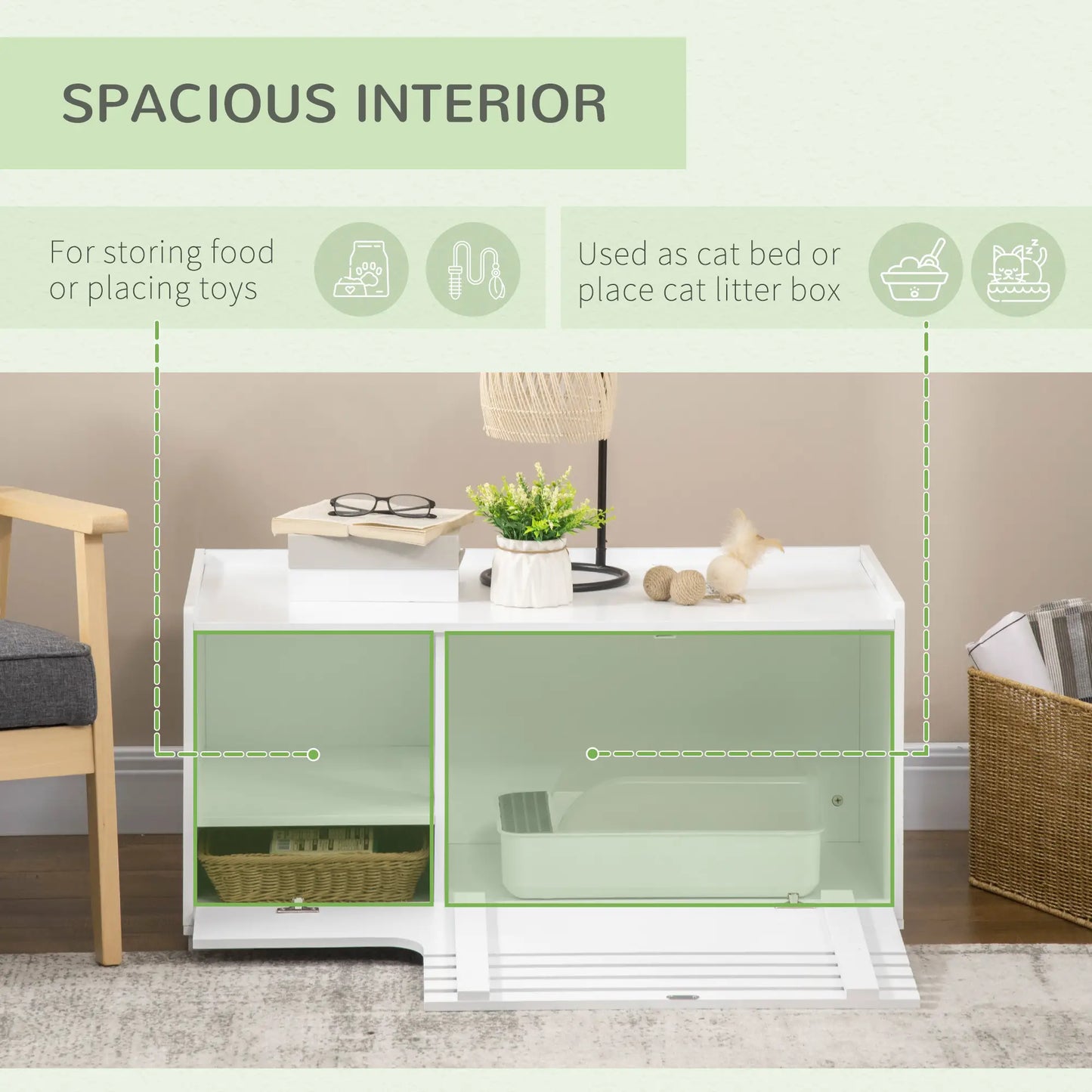 Hidden Cat Litter Box Furniture, With Storage and Side Table, White Cat Litter Box Enclosures at Gallery Canada
