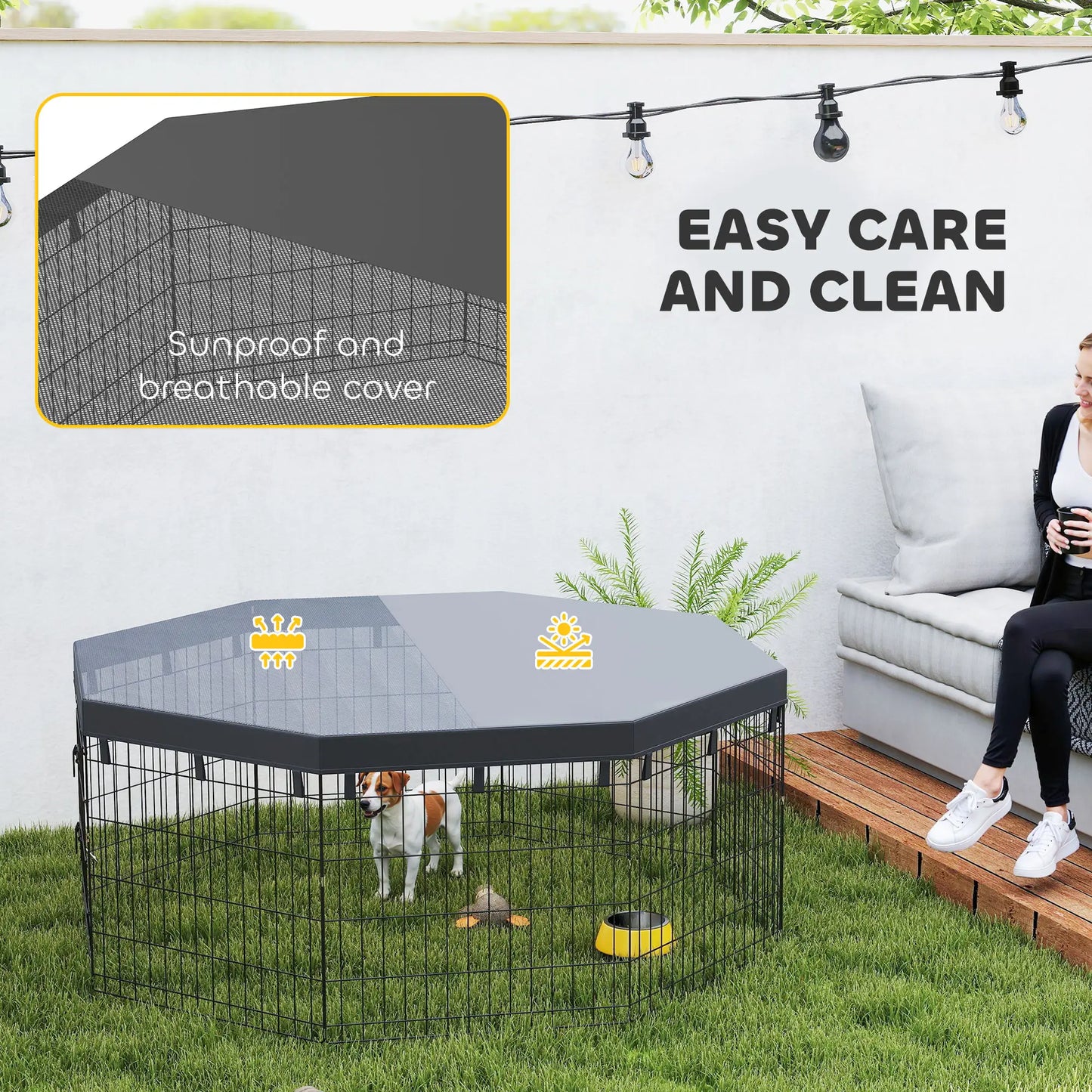 8 Panels Foldable Dog Playpen With Top Cover, 24" High Dog PlayPens at Gallery Canada