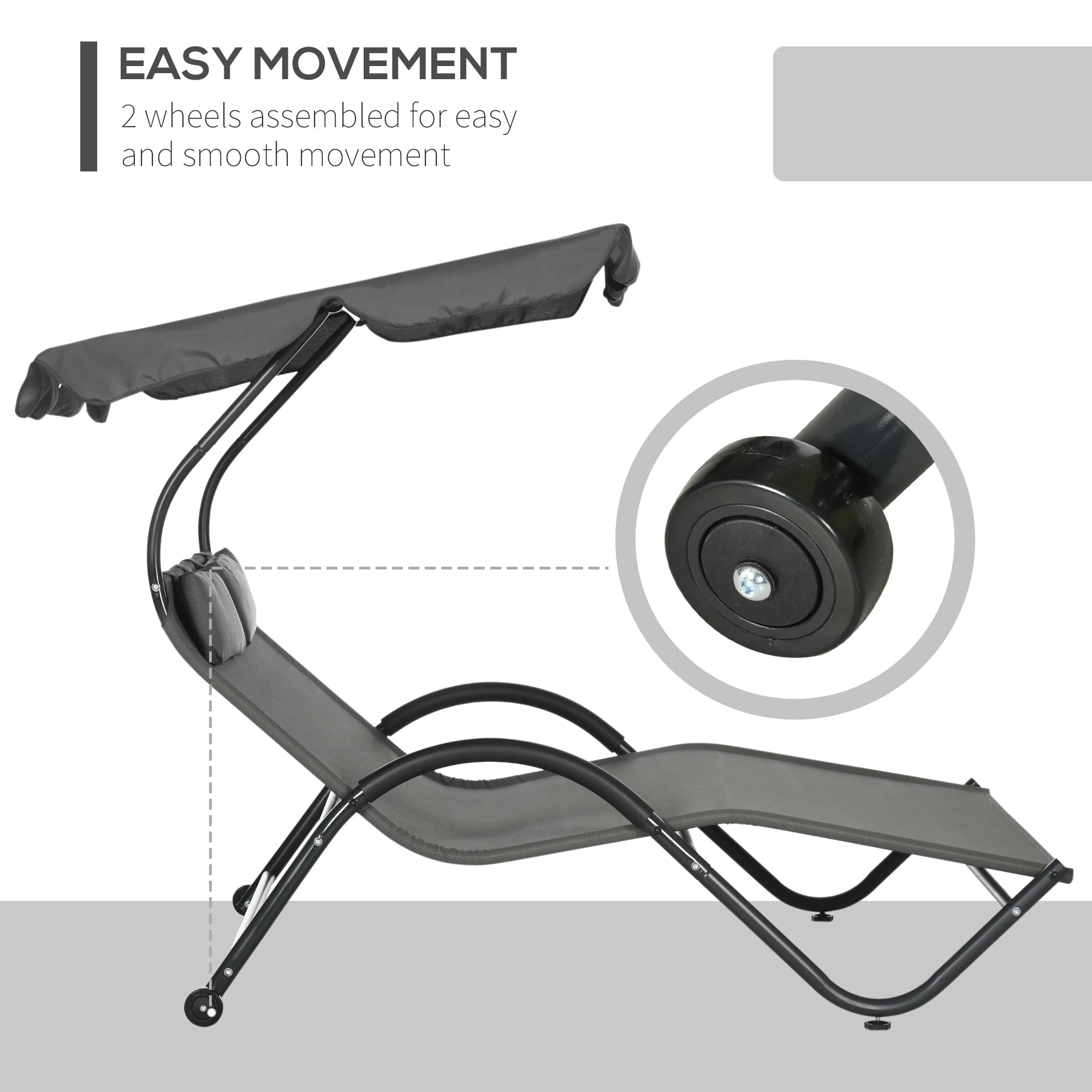 Outdoor Chaise Lounge Chair, Sun Lounger with Sunshade, Wheels, Breathable Mesh, Dark Gray Daybeds at Gallery Canada