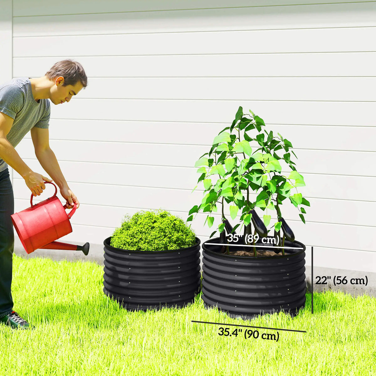 Set of 2 Raised Garden Beds, Metal Planter Box, Dark Grey Galvanized Planter Boxes at Gallery Canada