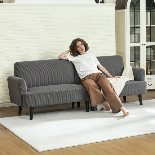 Modern 3 Seater Sofa, Corduroy Loveseat, Grey