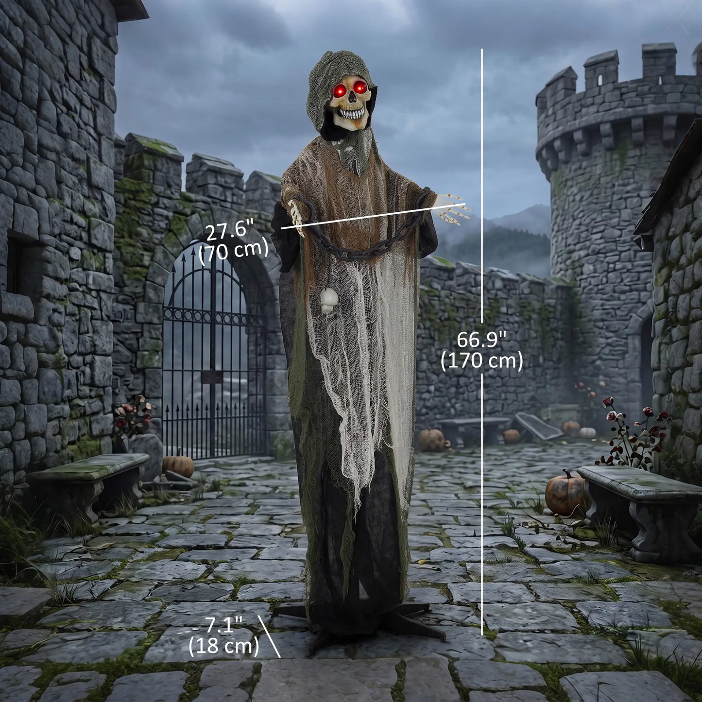 5.6 Ft Animated Grim Reaper Halloween Animatronic, Moves & Glows