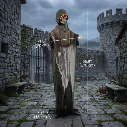 5.6 Ft Animated Grim Reaper Halloween Animatronic, Moves & Glows