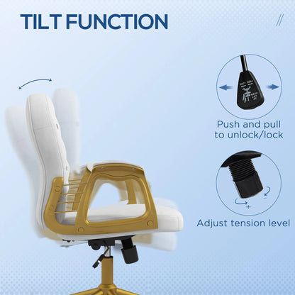 Velvet Office Chair, Button Tufted, Swivel Wheels, Adjustable Height, Cream White Task Chairs at Gallery Canada