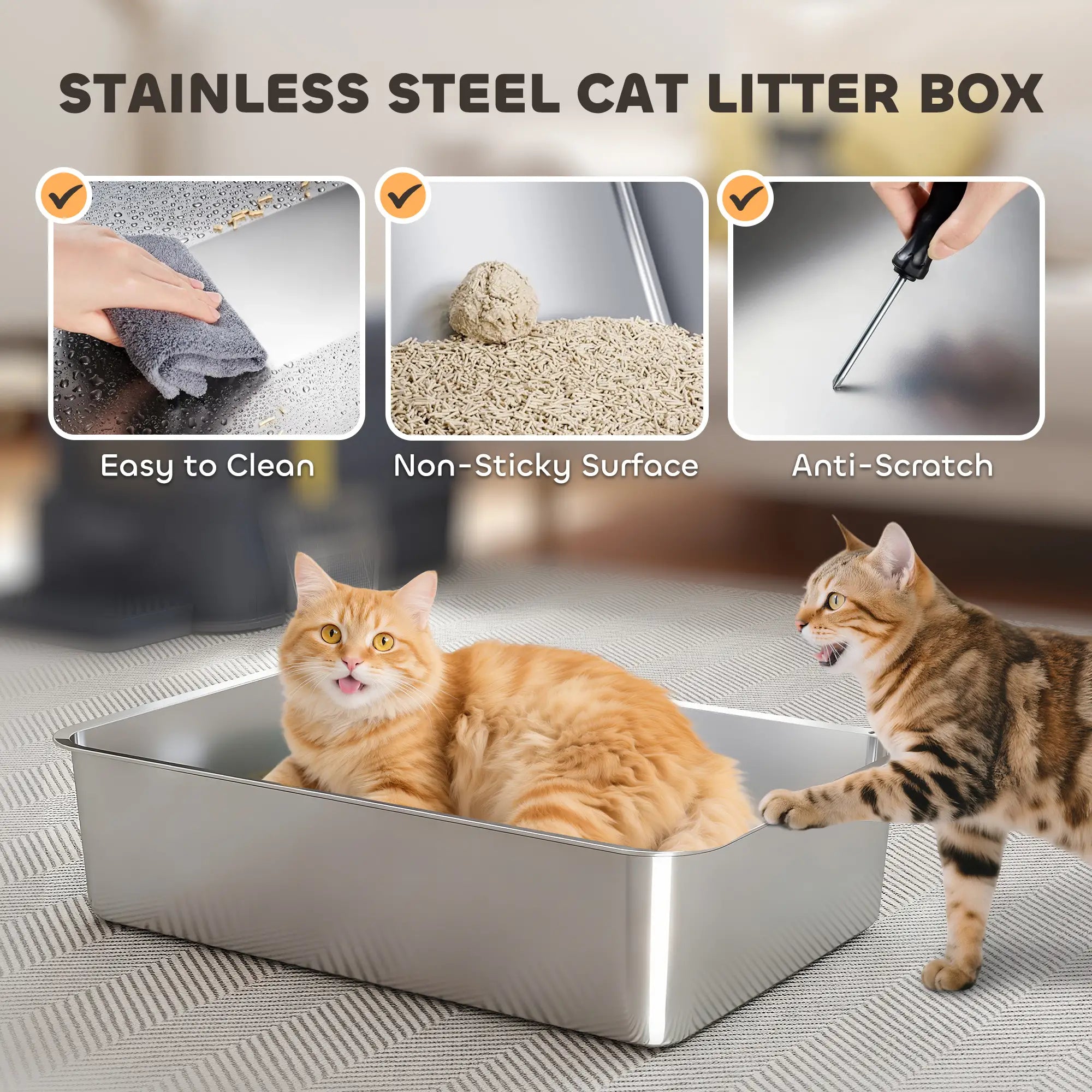 80L XL Stainless Steel Cat Litter Box, Flip Cover, Pull-Out Drawer, Dark Grey Cat Litter Box Enclosures at Gallery Canada