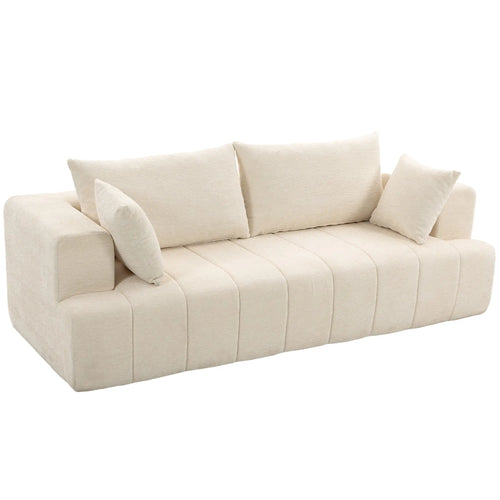 3 Seater Chenille Cloud Couch, Spring Cushion, Beige