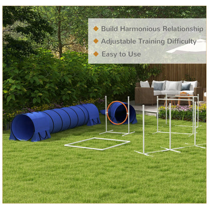 7 Pcs Dog Agility Kit, Tunnels, Weave Poles, Adjustable Hurdles, Blue Dog Agility Training Equipment at Gallery Canada
