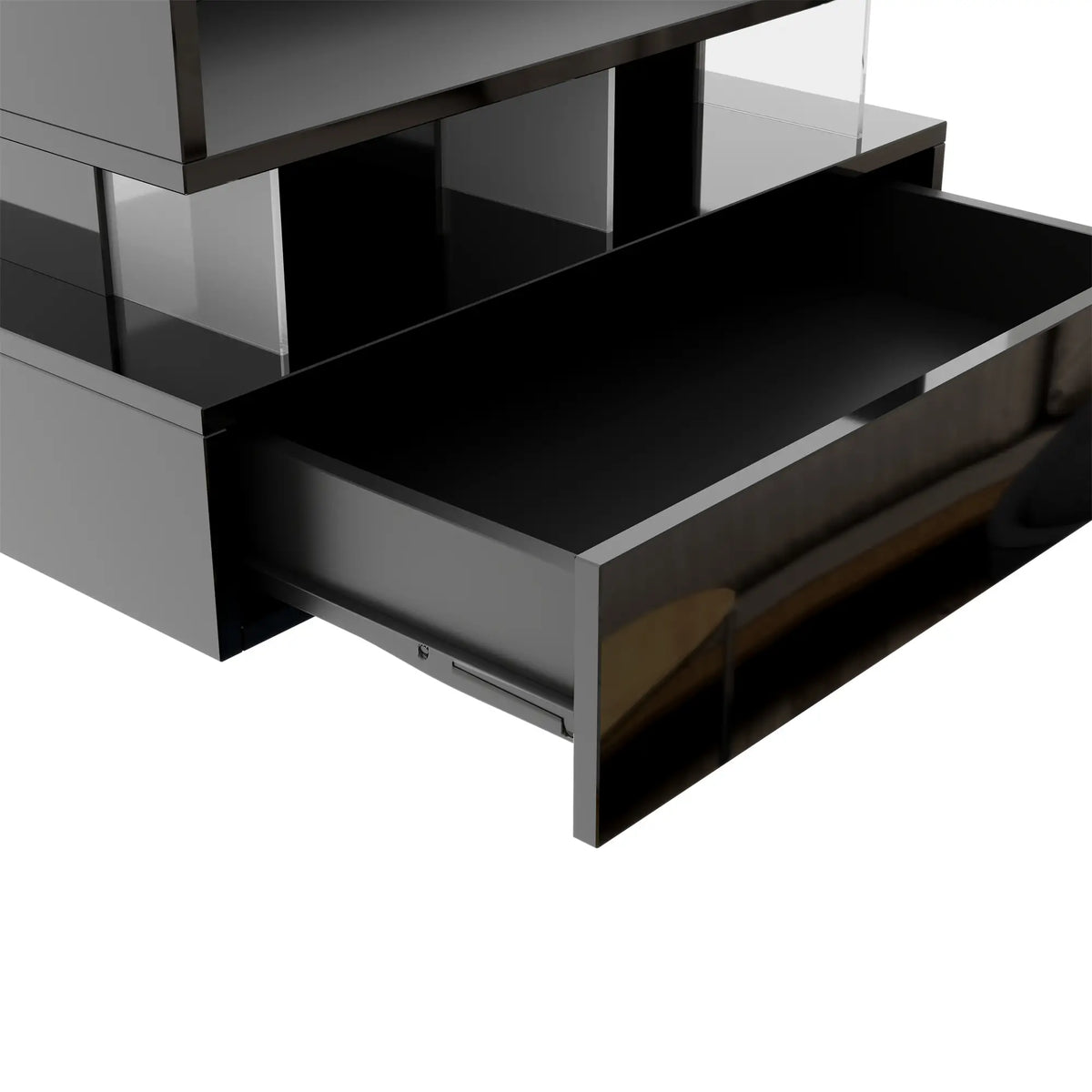 Glass Top LED Coffee Table, Storage Drawer, Adjustable Height, 26" L x 21.5" W x 21.5" H, Black Coffee Tables at Gallery Canada