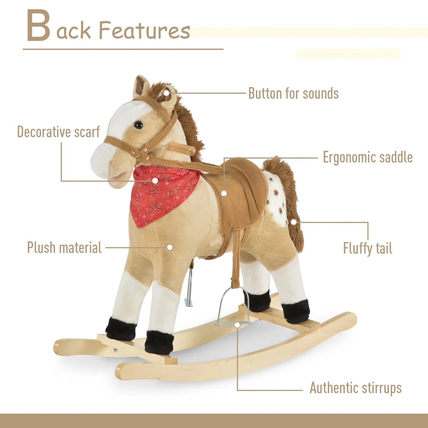 Kids Plush Ride-On Rocking Horse, Realistic Sounds, 3-6 Years, Beige Rocking Horses at Gallery Canada