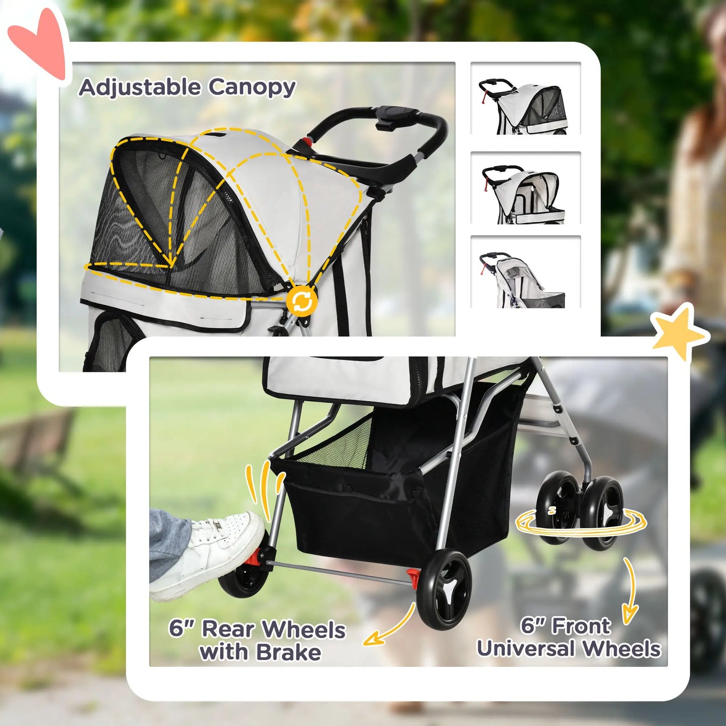 Dog Stroller, One-Click Folding, 4 Wheels, Storage Basket, XS/Small, Grey Dog Bike Trailers & Strollers at Gallery Canada