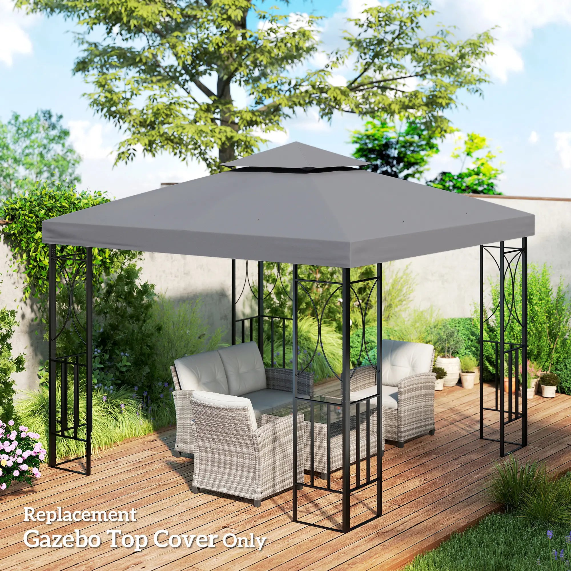 10' x 10' Square 2-Tier Gazebo Canopy Cover, Dark Grey Gazebo Canopy Replacement at Gallery Canada