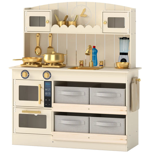 Wooden Play Kitchen Set for Kids, Lights, Sounds, 12PCs, Cream Play Kitchen Cream White at Gallery Canada