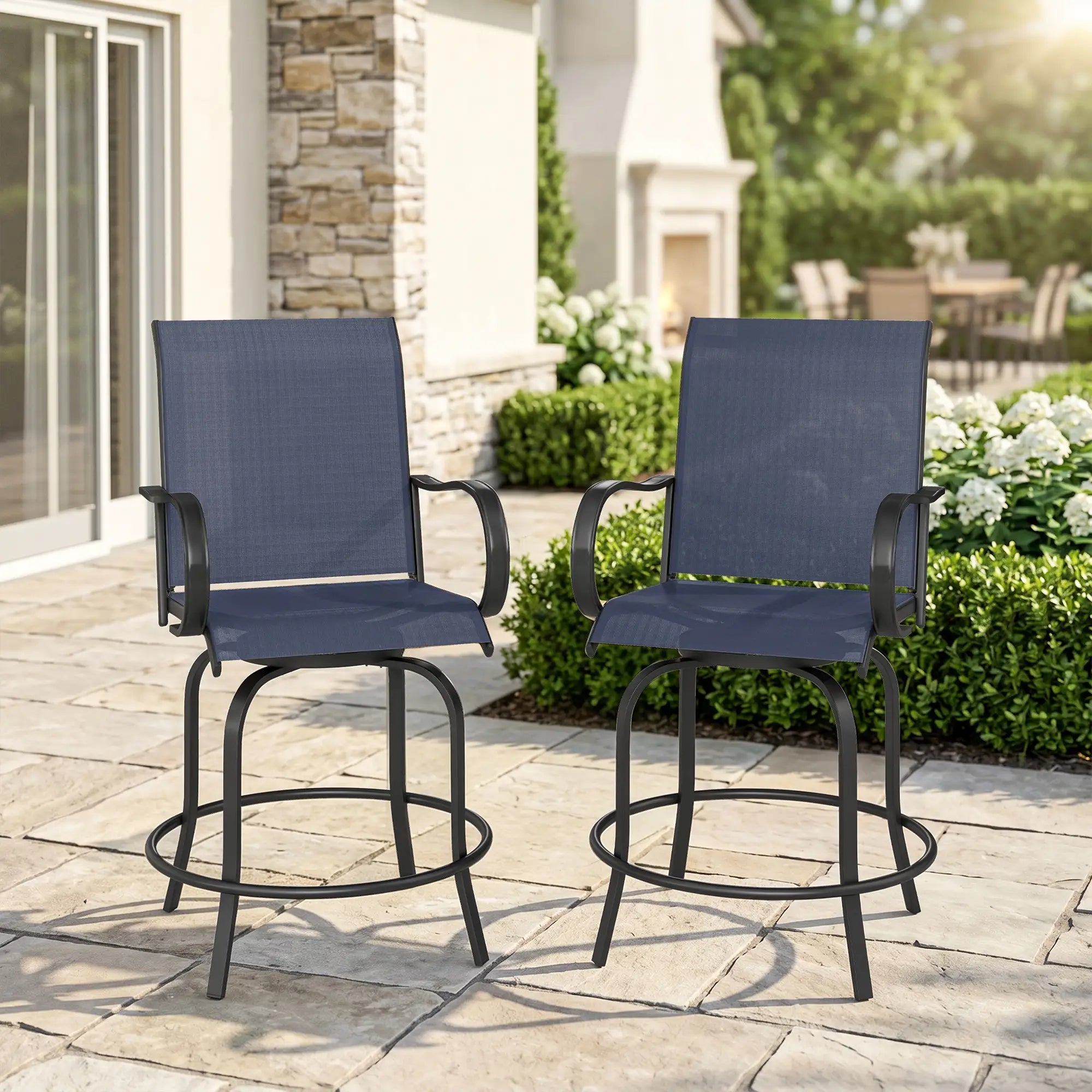 Outdoor Bar Stools Set of 2, 360° Swivel, 26.8