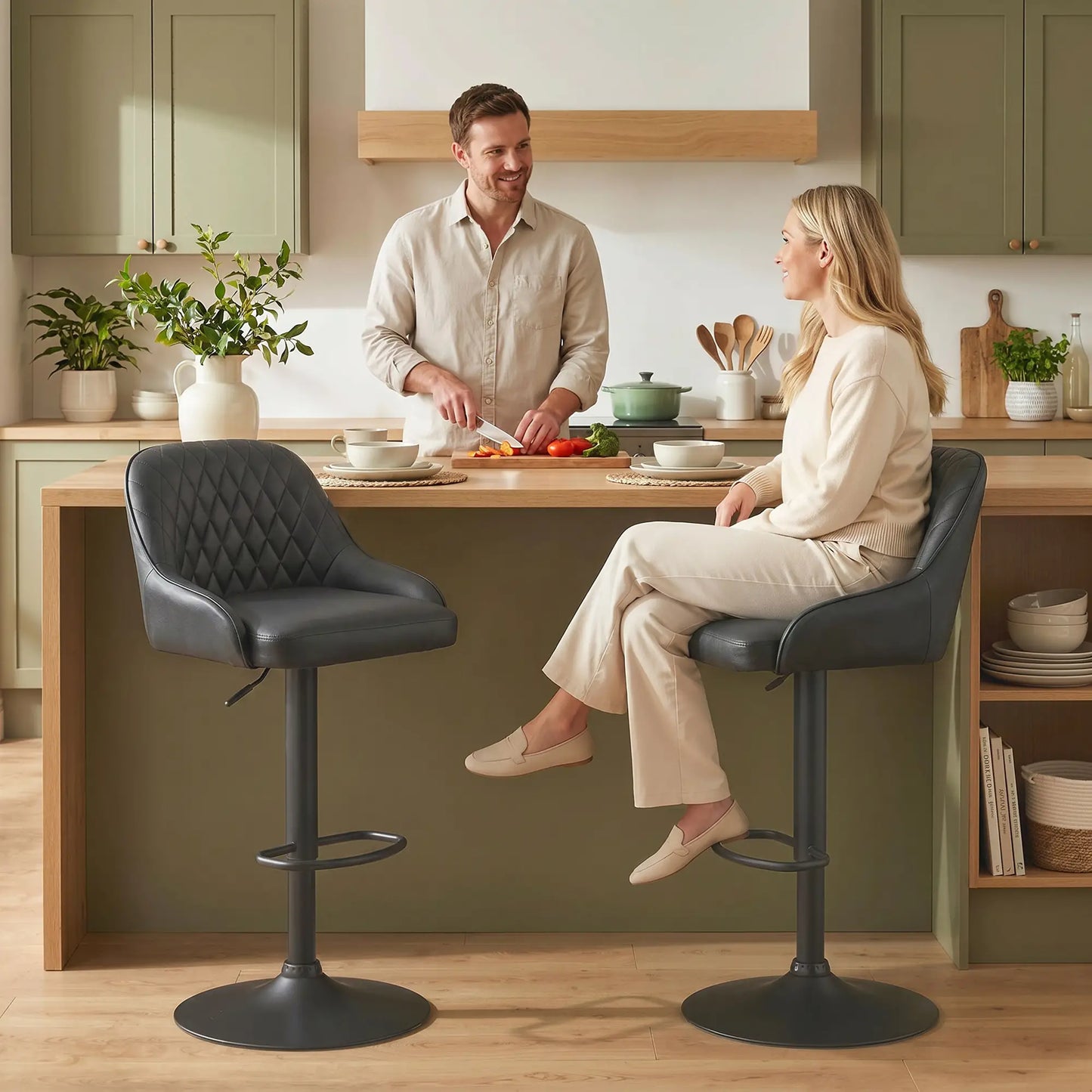 Adjustable Swivel Bar Stools With Backrest, Set Of 2, Black Bar Stools at Gallery Canada