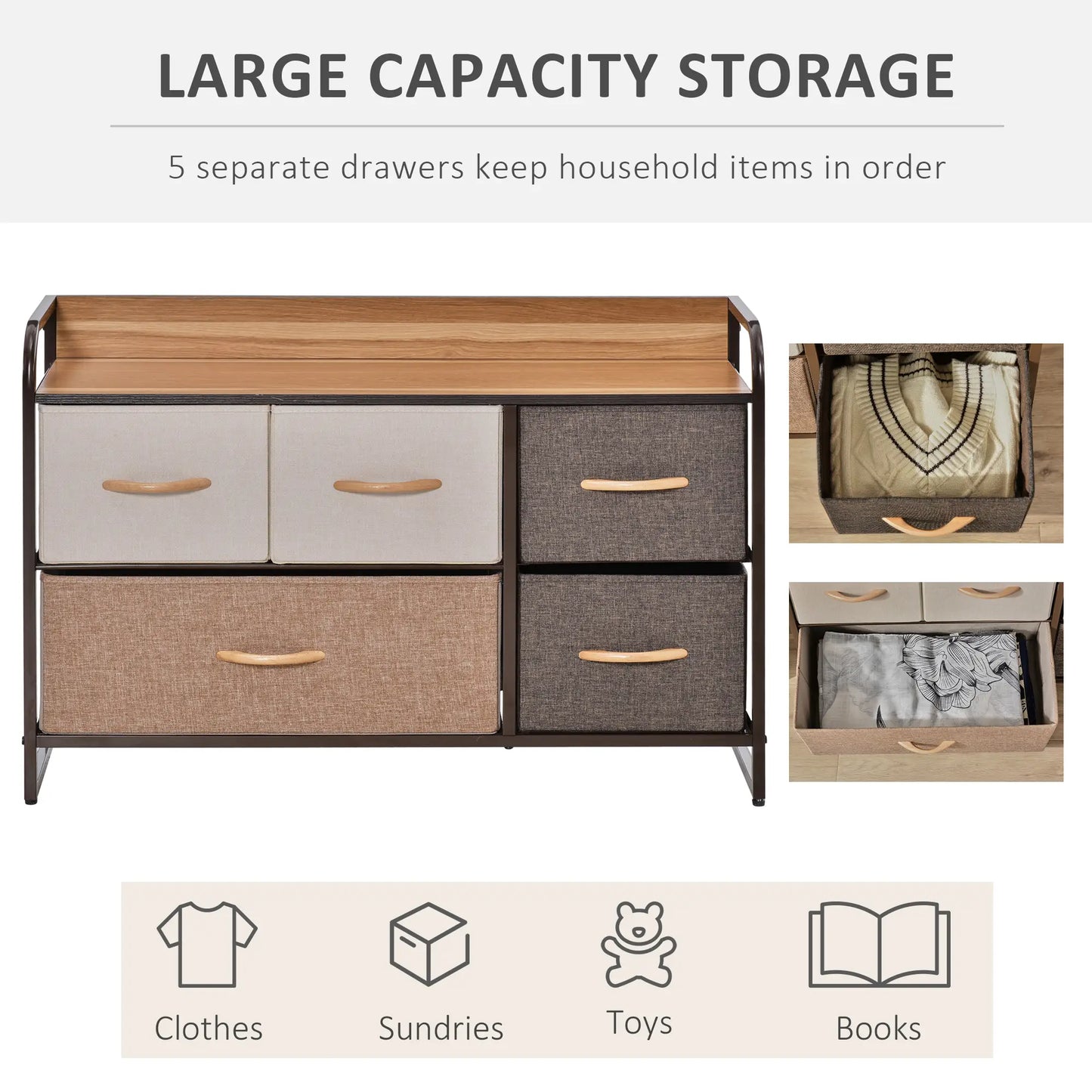 5-Bin Dresser Storage Tower, Fabric Bins with Metal Frame Storage Cabinets at Gallery Canada