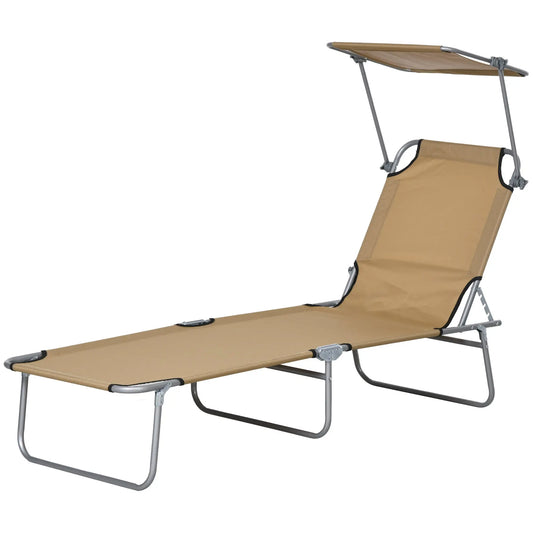 Adjustable Folding Chaise Lounge, Outdoor Chair With Sun Shade, Brown Lounger Chairs Brown at Gallery Canada