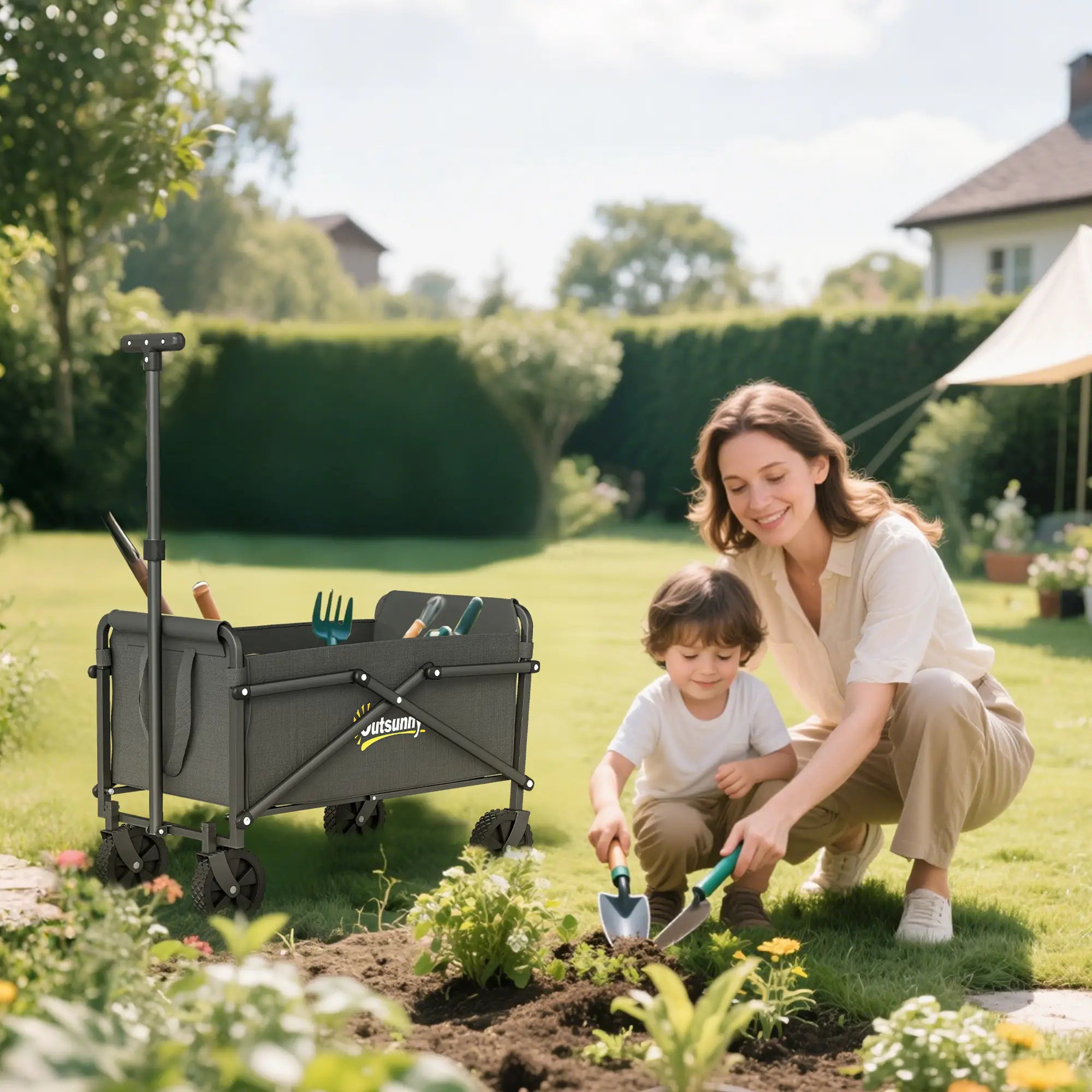 Small Collapsible Garden Cart, Heavy Duty Lawn Wagon, Grey Bike Cargo Trailers at Gallery Canada
