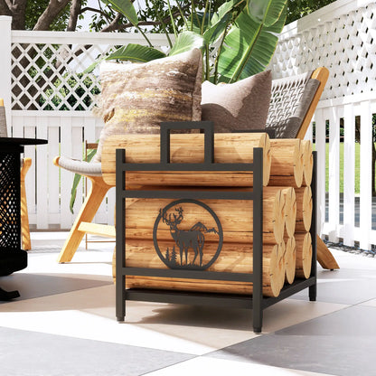 Decorative Firewood Rack, Steel Log Holder, 19.7" x 13.4" x 17.7", Black Firewood Racks at Gallery Canada