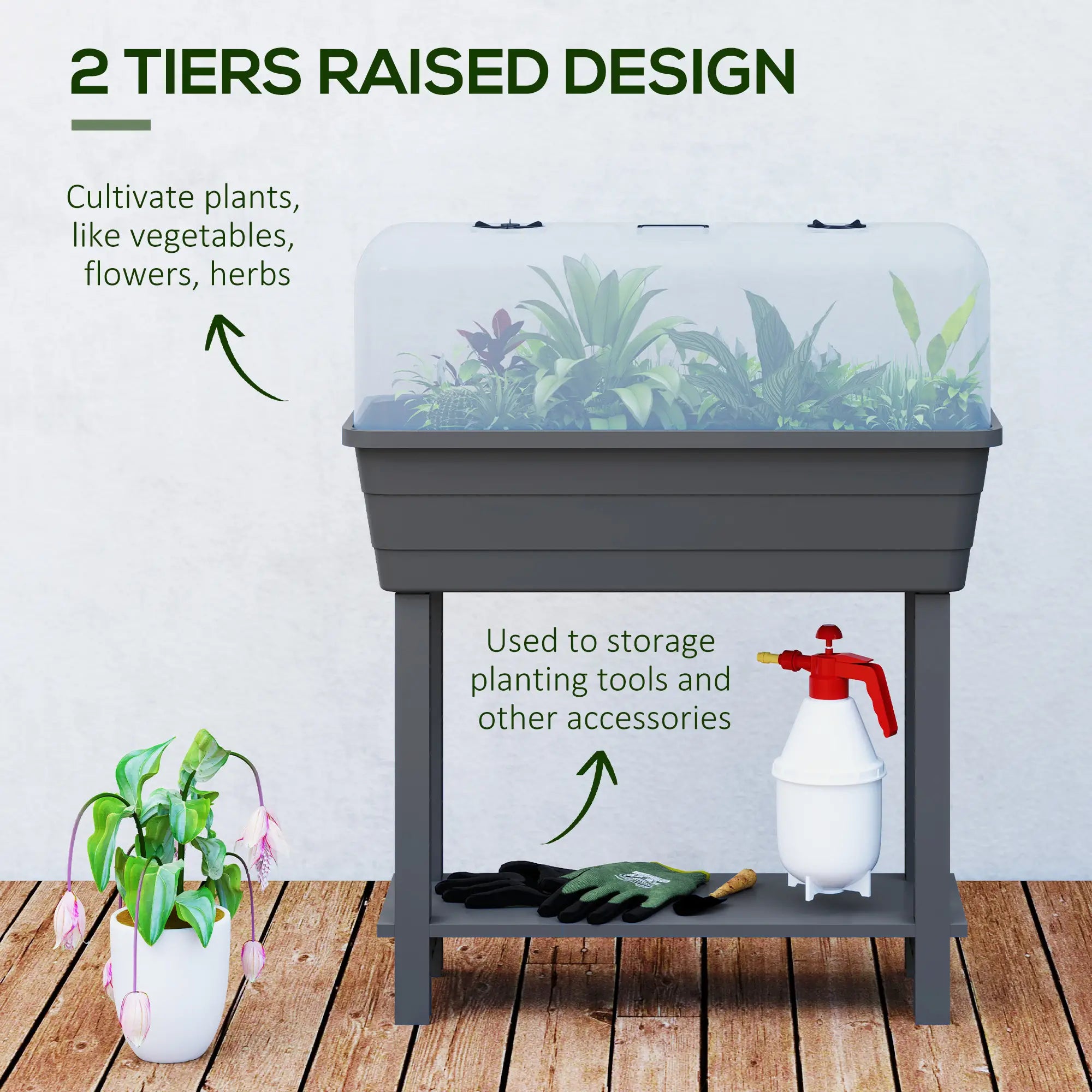 41L Self Watering Raised Garden Bed, Ventilation Lid, Dark Grey Raised Garden Beds at Gallery Canada