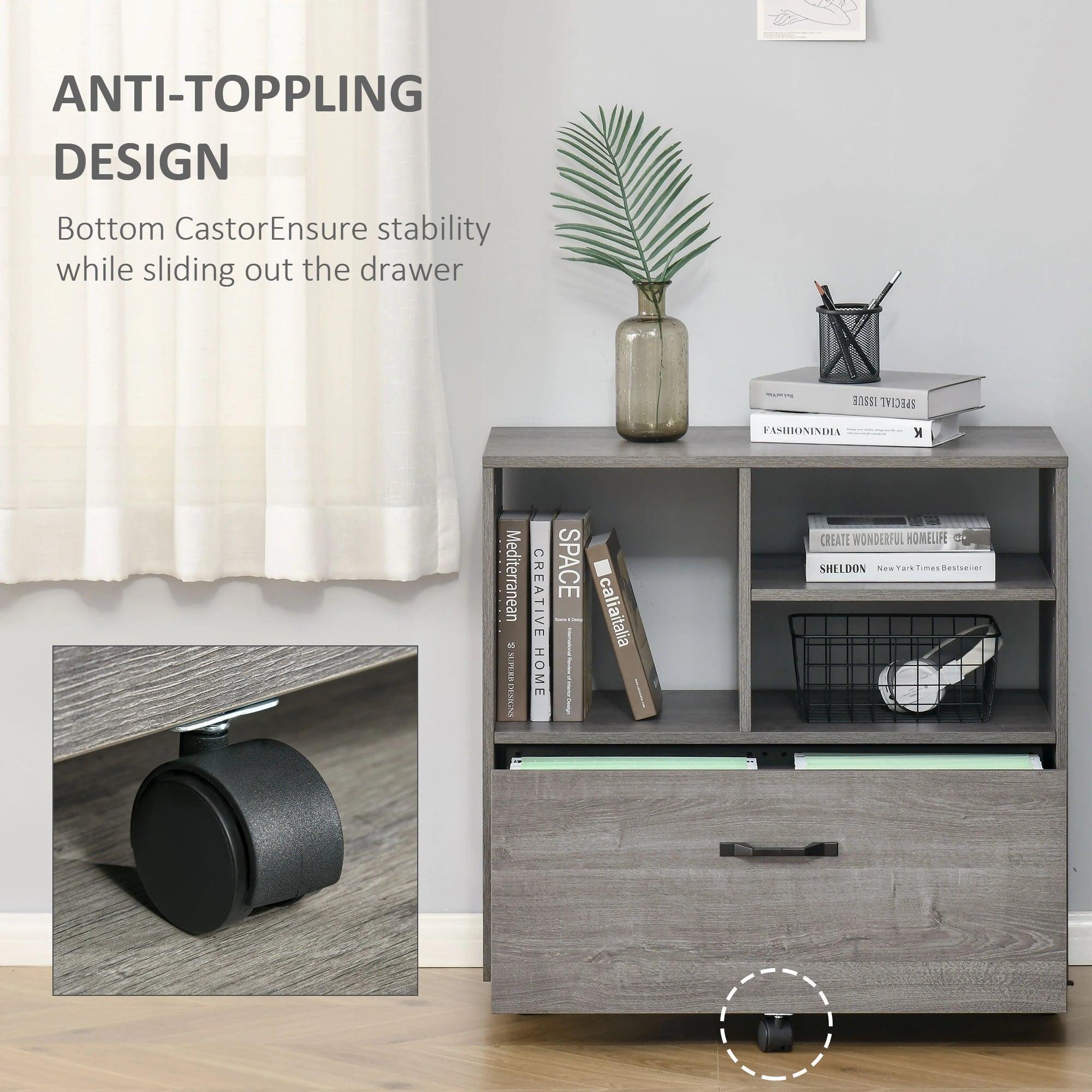 Lateral Filing Cabinet, Open Shelf, Mobile with Wheels, Letter Legal Size, Grey Office Cabinets & Cupboards at Gallery Canada