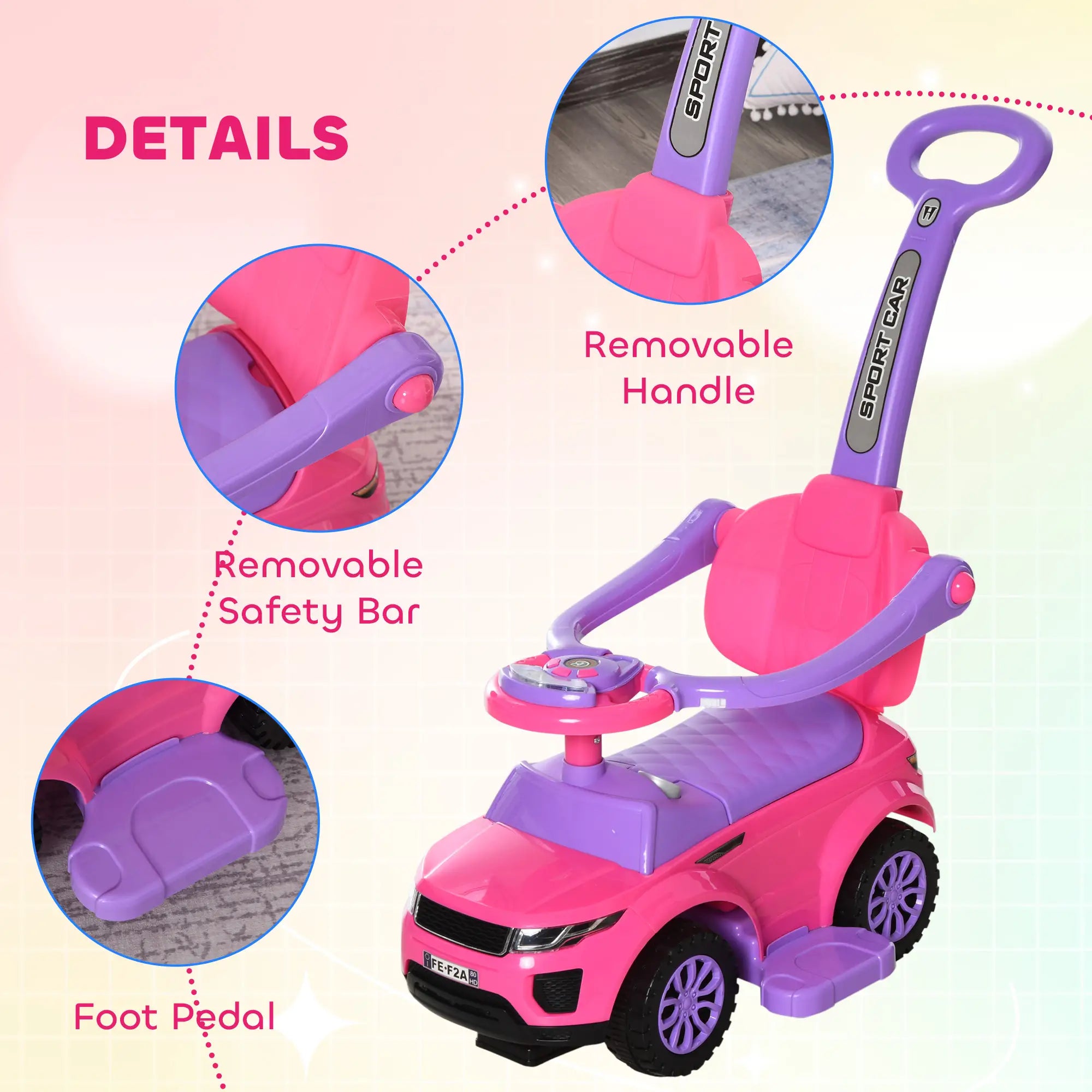 2 in 1 Kid Ride on Car, Push Stroller, 1-3 Years, Pink Push Cars for Toddlers at Gallery Canada
