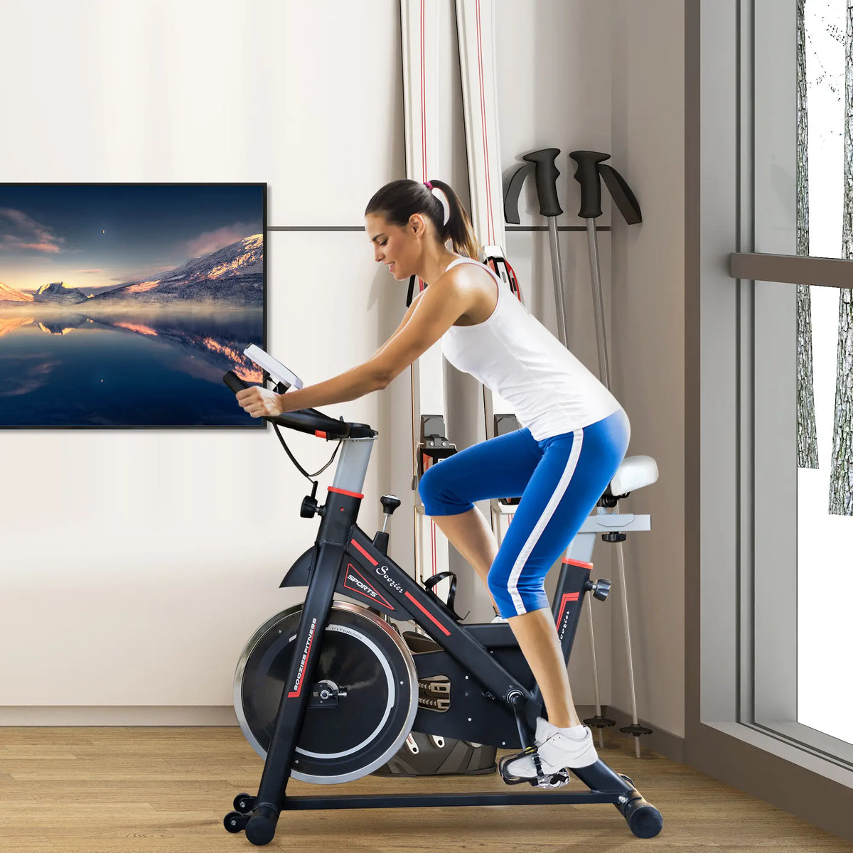 Upright Stationary Exercise Bike, Adjustable Resistance, LCD Monitor, Black Exercise & Stationary Bikes at Gallery Canada