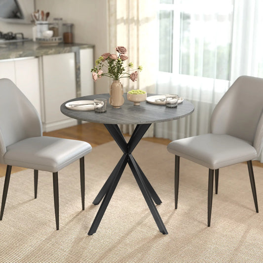 31.5" Industrial Round Dining Table, Distressed Grey