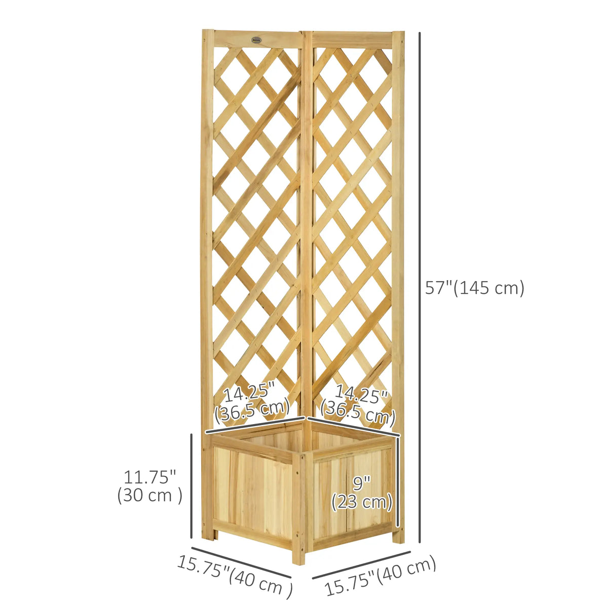 Wood Planter With Trellis For Vine Climbing, 16" x 16" x 57", Natural Raised Garden Beds at Gallery Canada