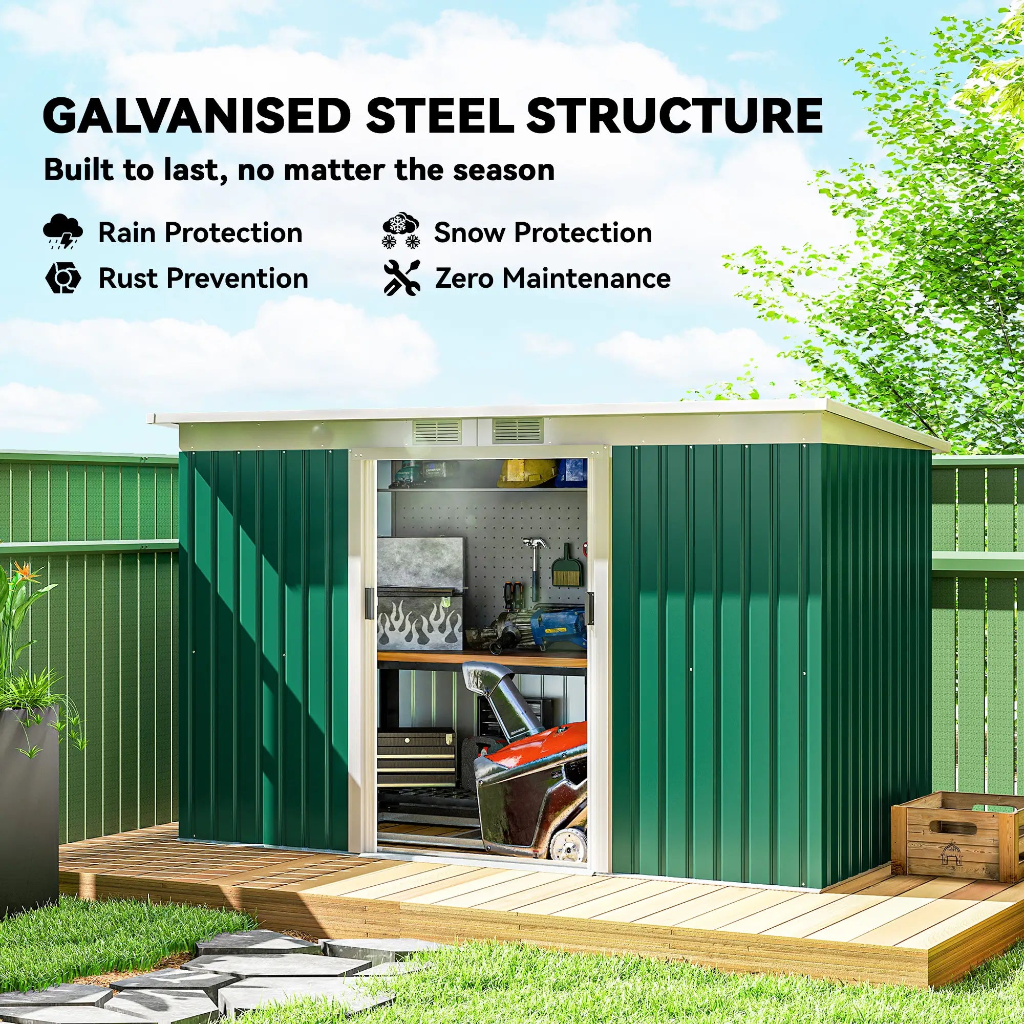 9' x 4' Metal Garden Shed, Ventilation, Doors, Dark Green Sheds at Gallery Canada